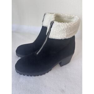 Bella‎ Vita Boots 7.5M Black Faux Suede Sherpa Zip-Up Women’s Block Heel